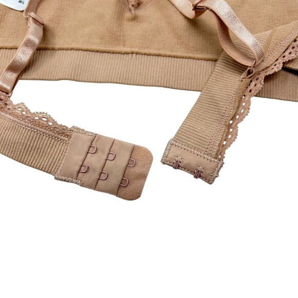 Forever 21 M/L Taupe Ribbed Seamless Bralette Lace Wireless Adjustable Straps - Picture 11 of 12